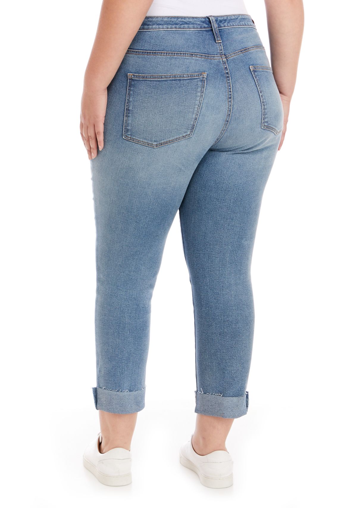 Plus Size High Rise Vintage Straight Destructed Jeans