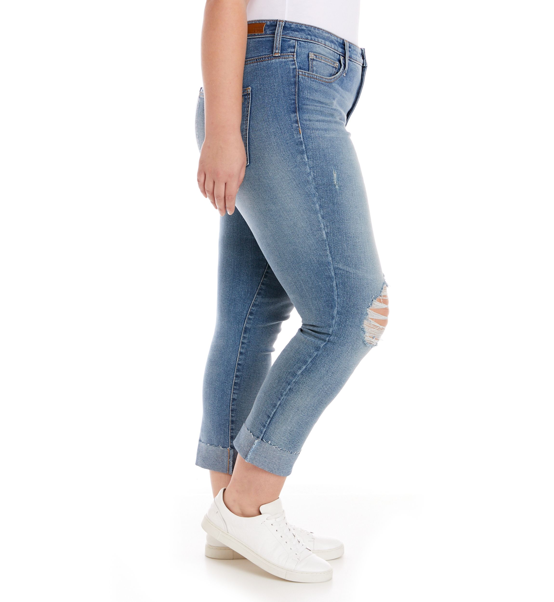 Plus Size High Rise Vintage Straight Destructed Jeans