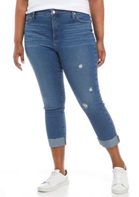 Crown & Ivy Women's Plus Size High Rise Vintage Straight Jeans