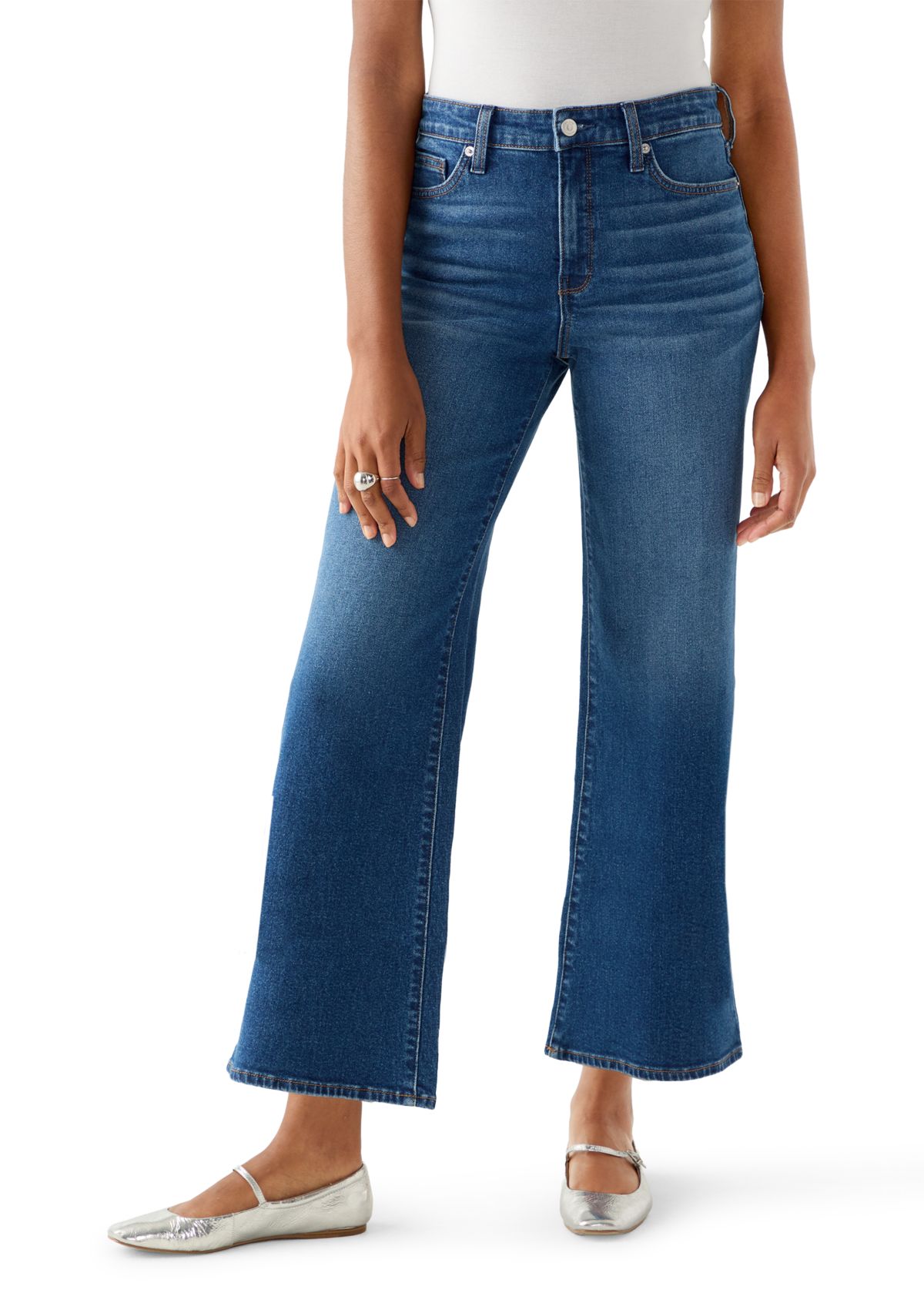 Womens High Rise Wide Leg Cropped Jeans