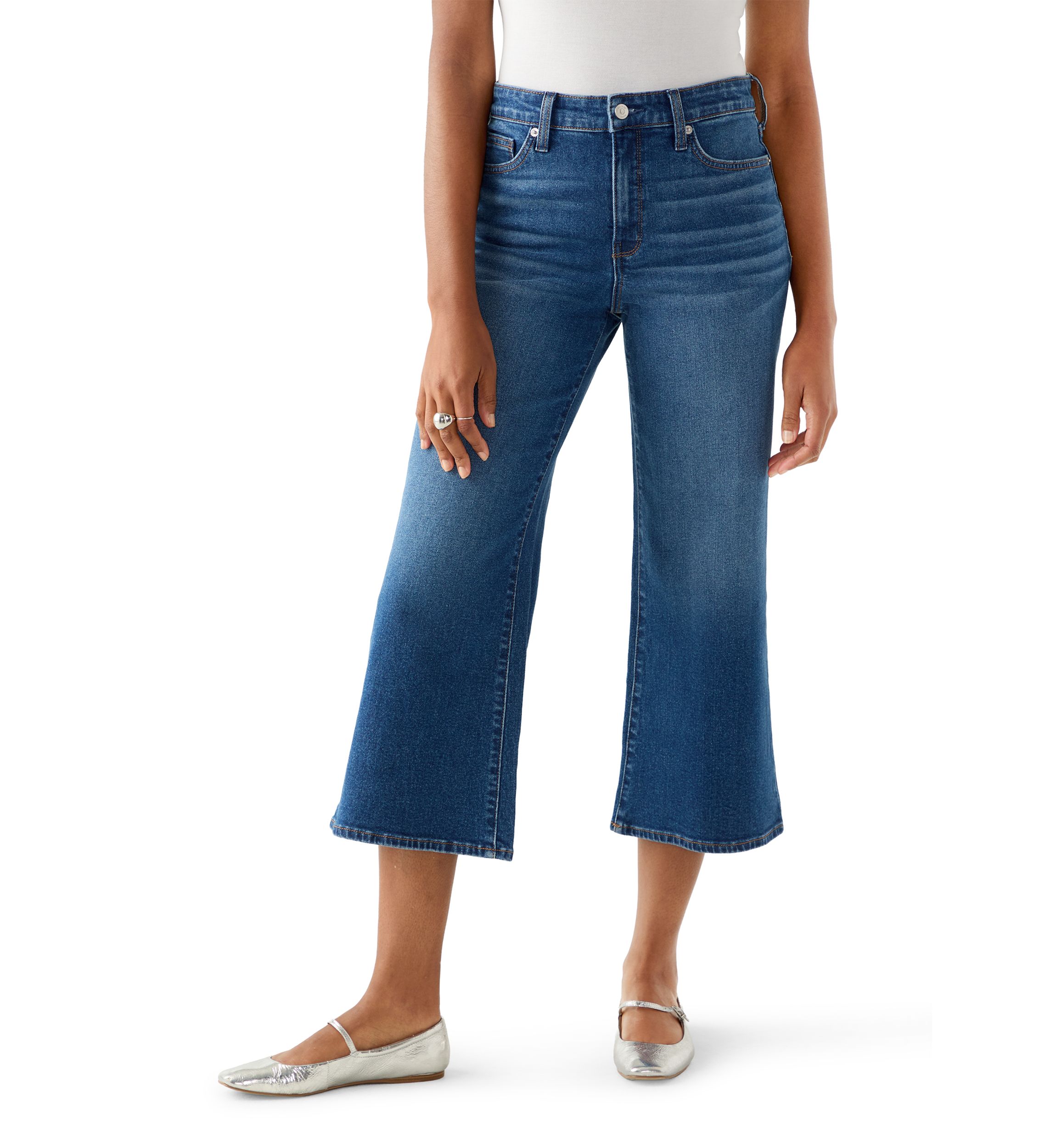 Womens High Rise Wide Leg Cropped Jeans