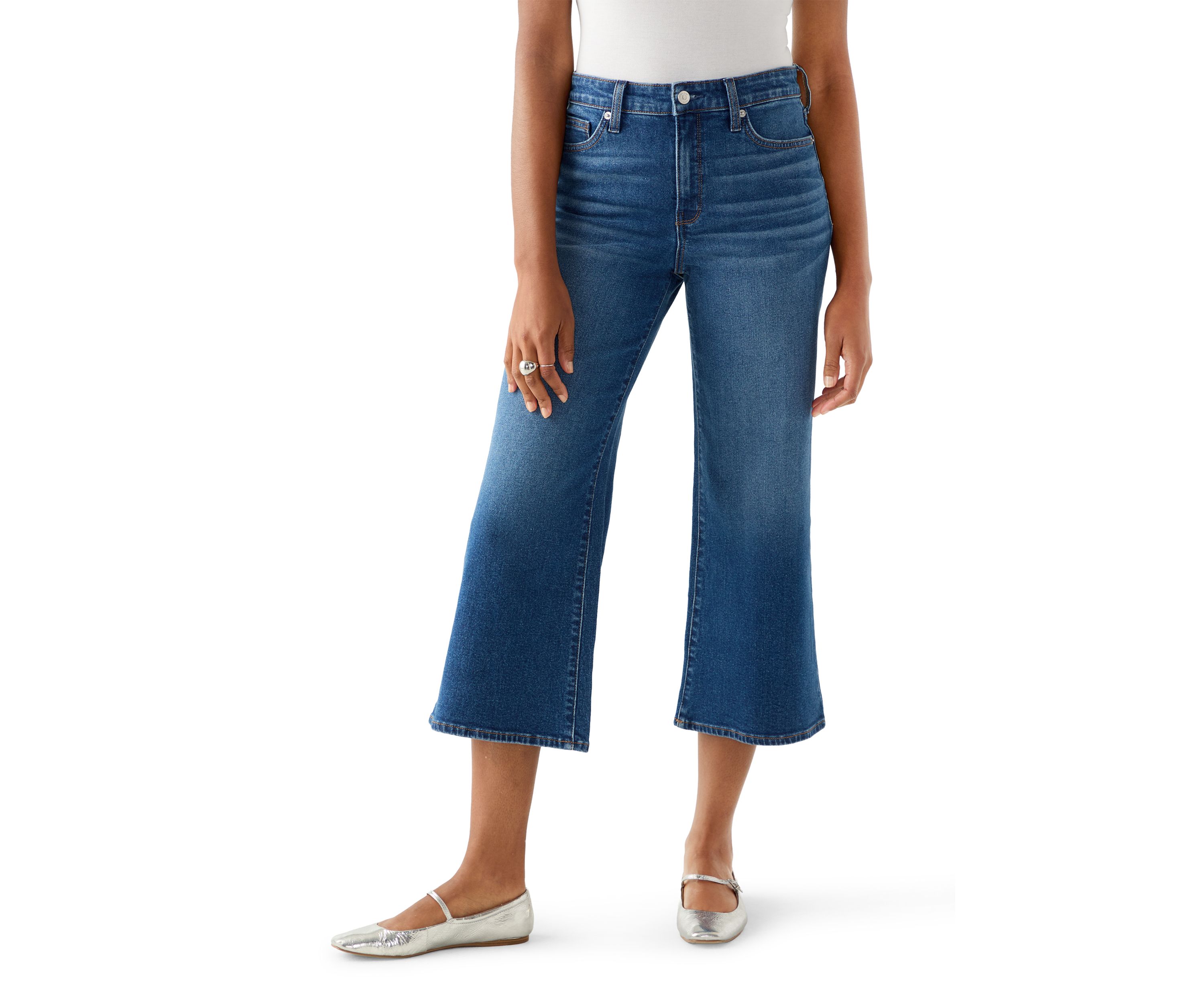 Womens High Rise Wide Leg Cropped Jeans
