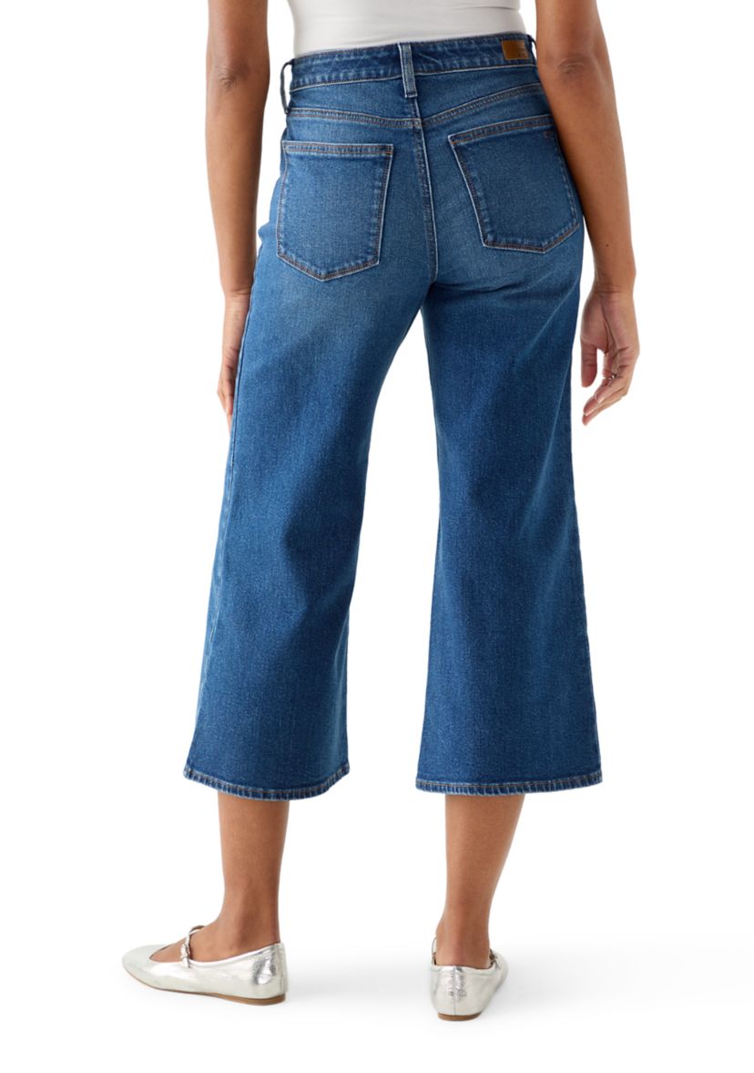 Womens High Rise Wide Leg Cropped Jeans
