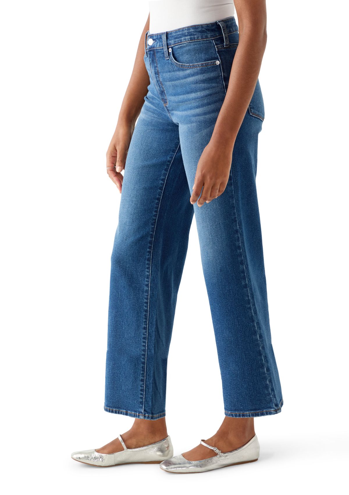 Womens High Rise Wide Leg Cropped Jeans