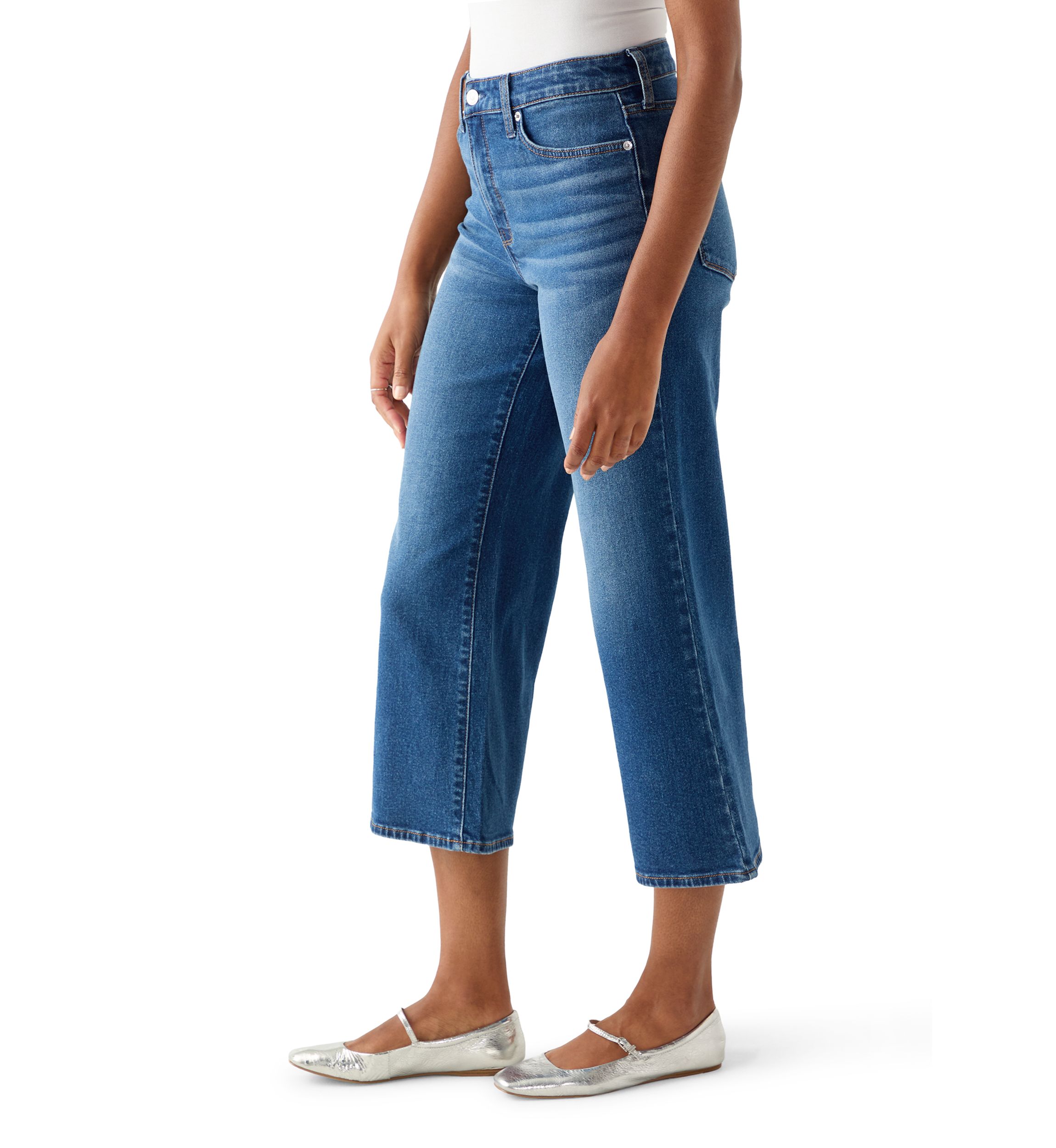 Womens High Rise Wide Leg Cropped Jeans