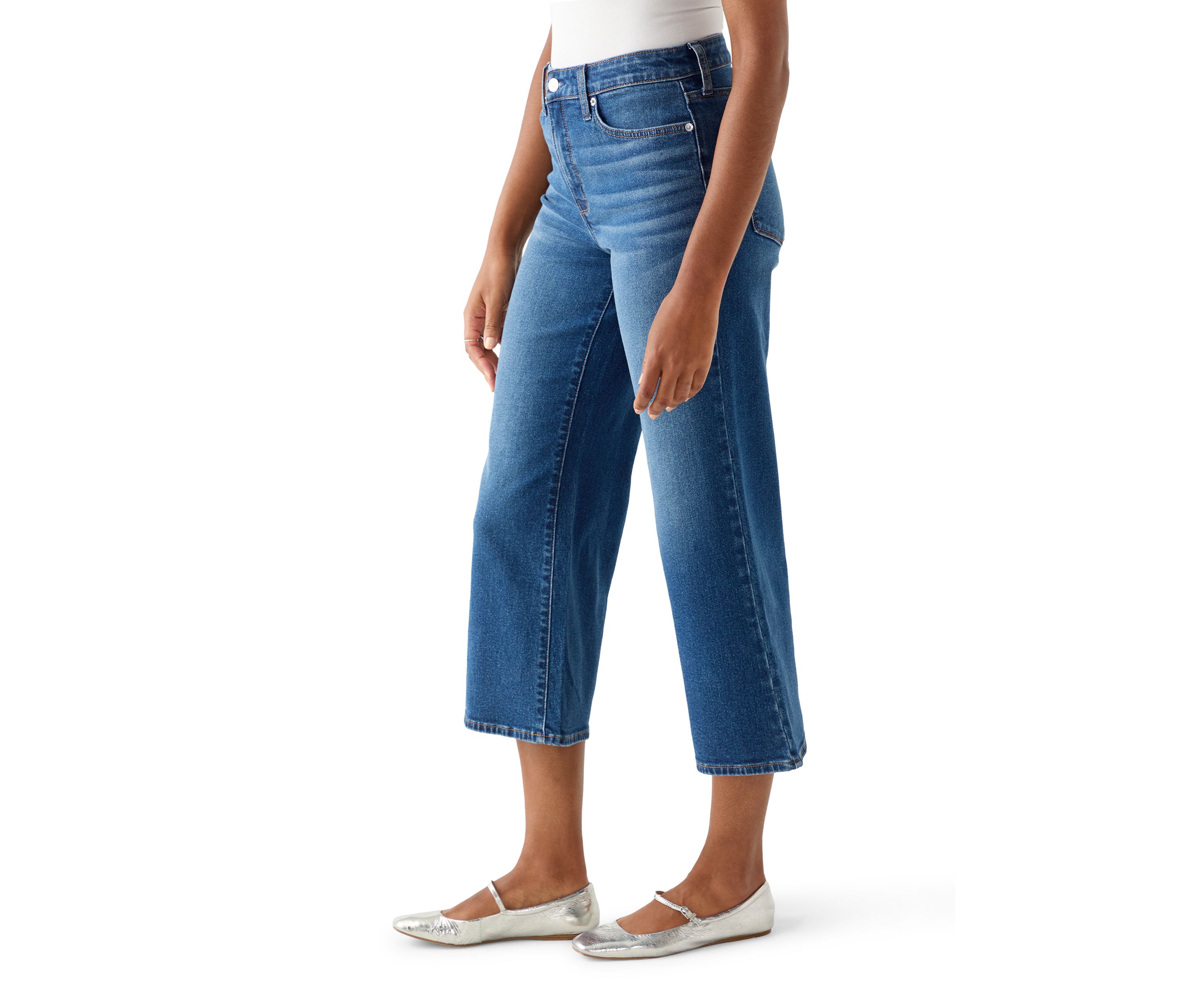 Womens High Rise Wide Leg Cropped Jeans