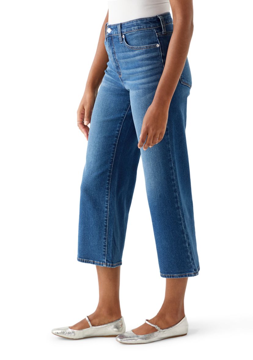 Womens High Rise Wide Leg Cropped Jeans