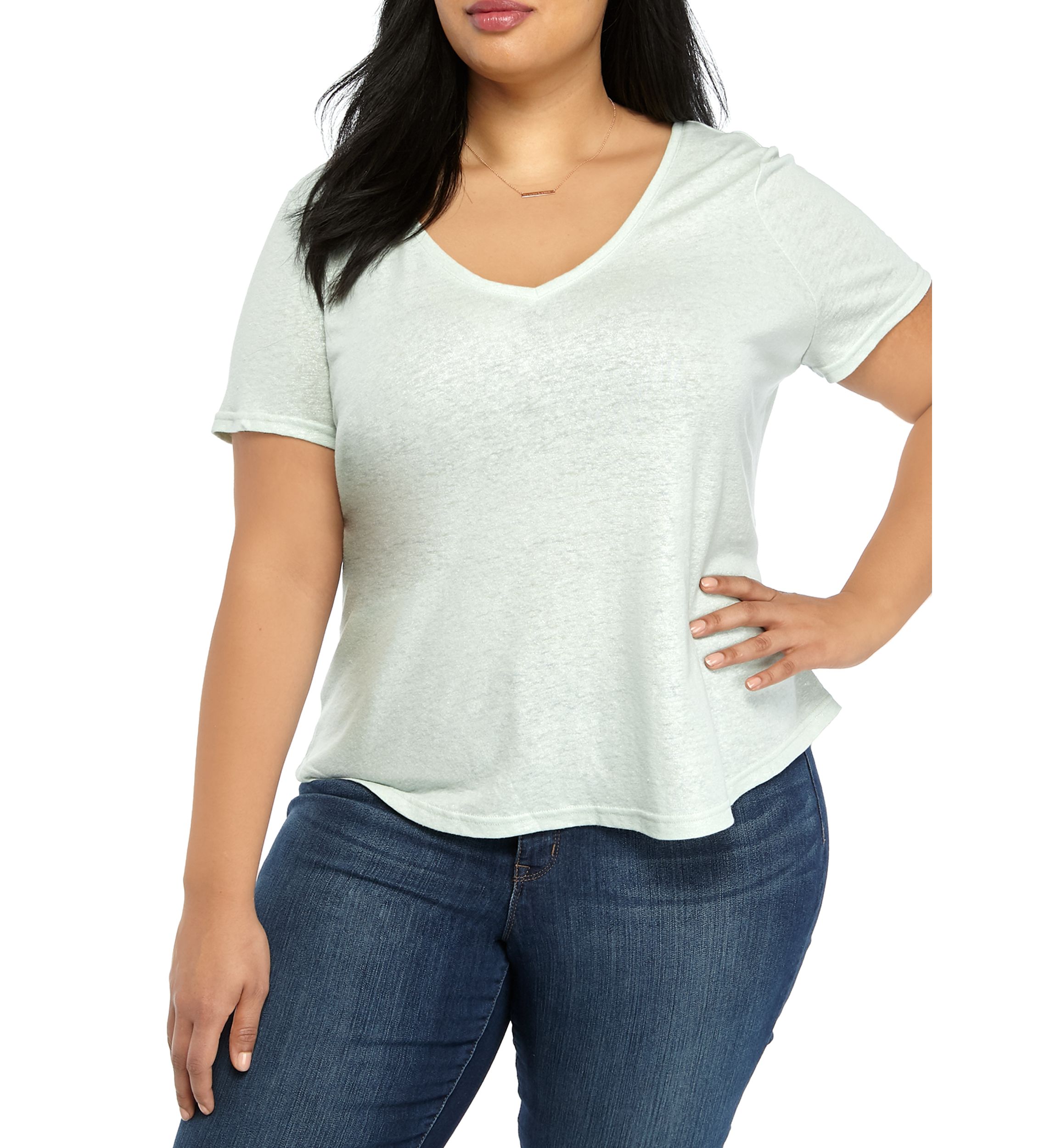 Plus Size Short Sleeve Lurex V-Neck T-Shirt