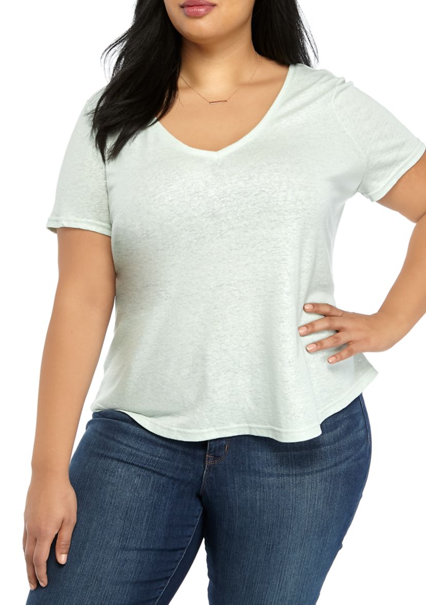 Plus Size Short Sleeve Lurex V-Neck T-Shirt