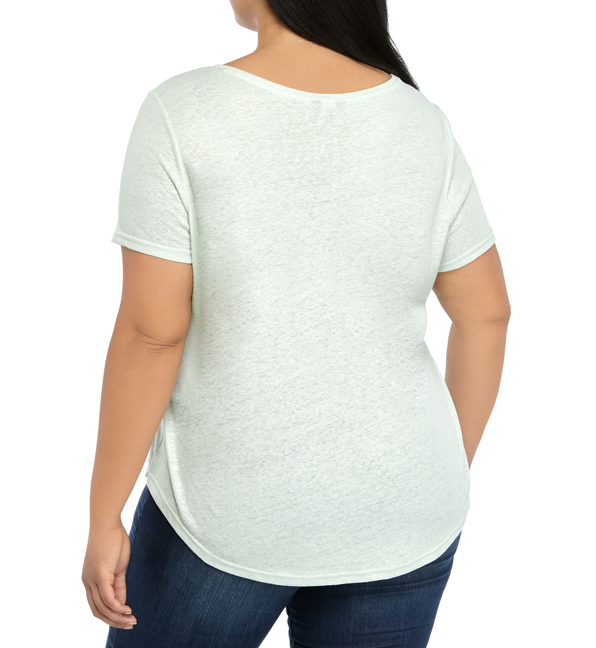 Plus Size Short Sleeve Lurex V-Neck T-Shirt
