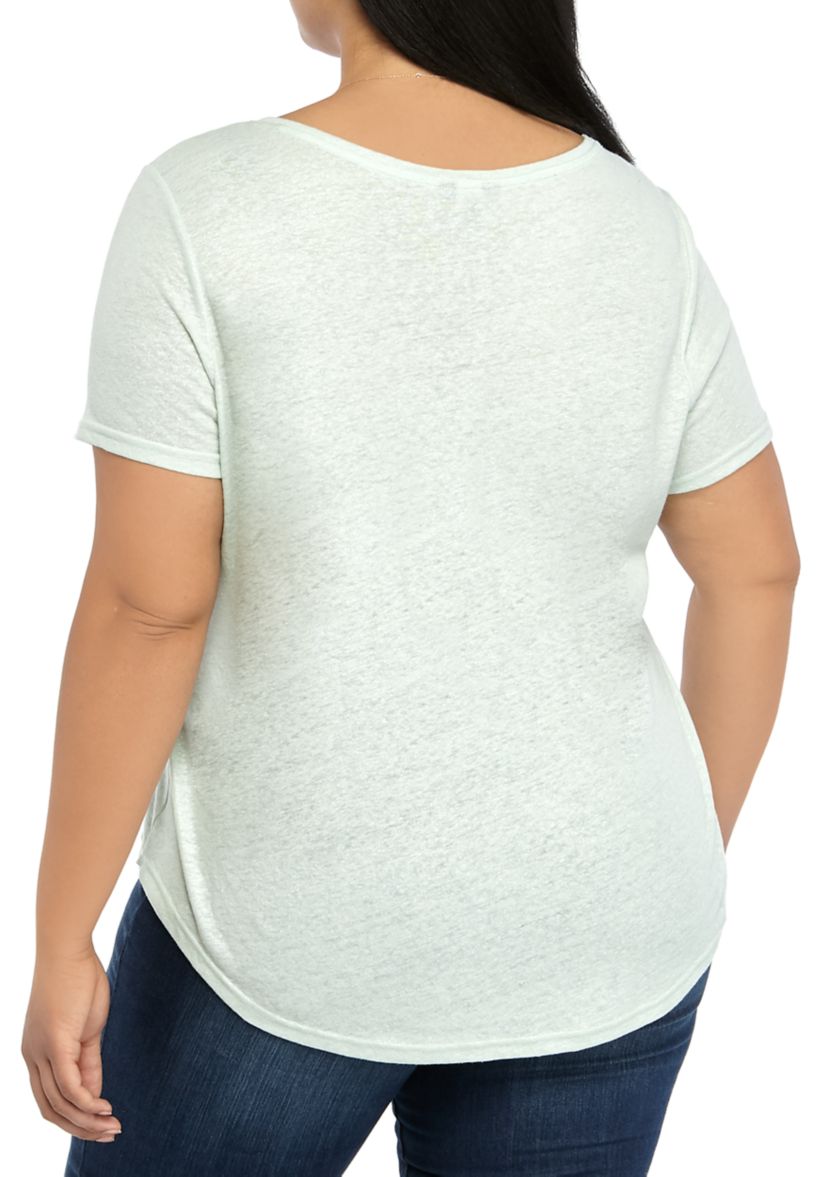 Plus Size Short Sleeve Lurex V-Neck T-Shirt