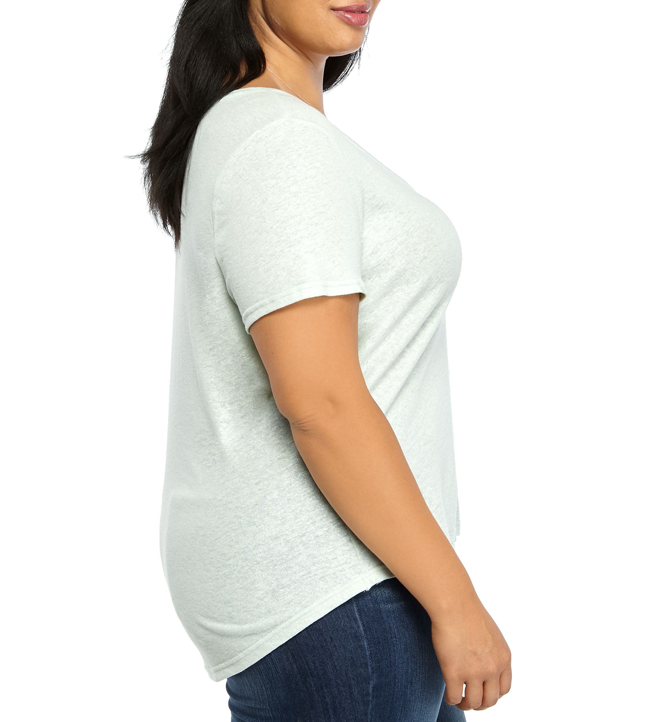 Plus Size Short Sleeve Lurex V-Neck T-Shirt