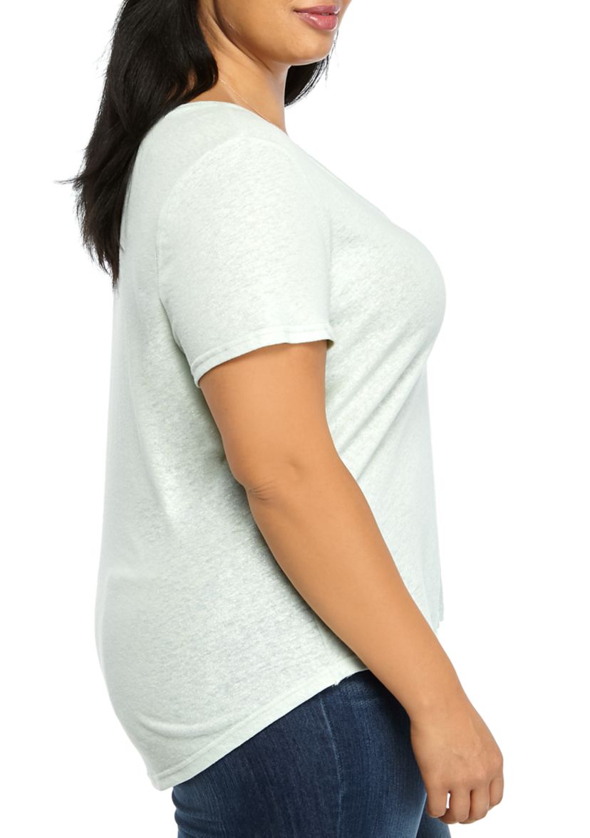 Plus Size Short Sleeve Lurex V-Neck T-Shirt
