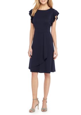 THE LIMITED Petite Flutter Sleeve Jewel Neck Dress | belk