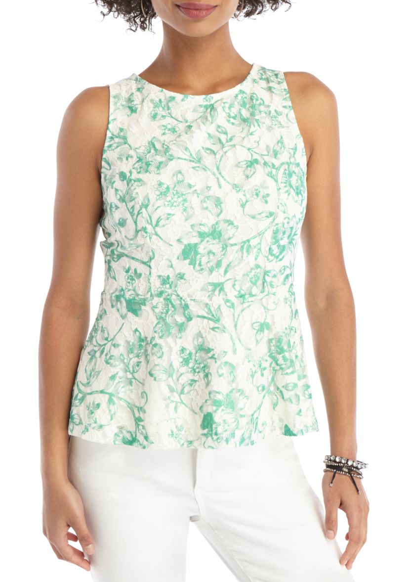 Petite Sleeveless Peplum Lace Top