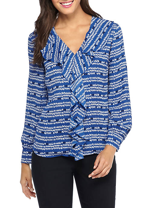THE LIMITED Printed Ruffle Neck Blouse | belk