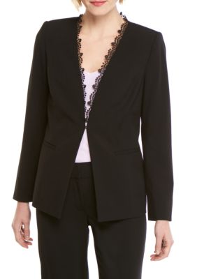 kasper petite pin dot framed flyaway jacke