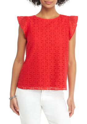 THE LIMITED Petite Flutter Sleeve Floral Lace Peplum Top | belk