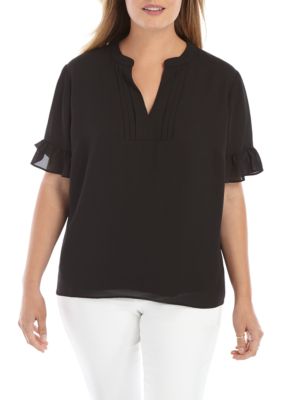 THE LIMITED Plus Size Short Sleeve Pleated V Neck Blouse | belk