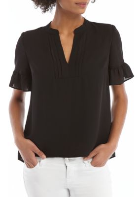 THE LIMITED Petite Short Sleeve Pleated V Neck Blouse | belk