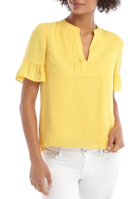 THE LIMITED Short Sleeve Pleated V Neck Blouse | belk