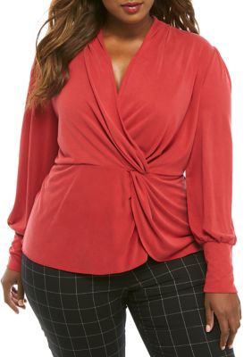 THE LIMITED Plus Size Knot Front Modal Peplum Top | belk