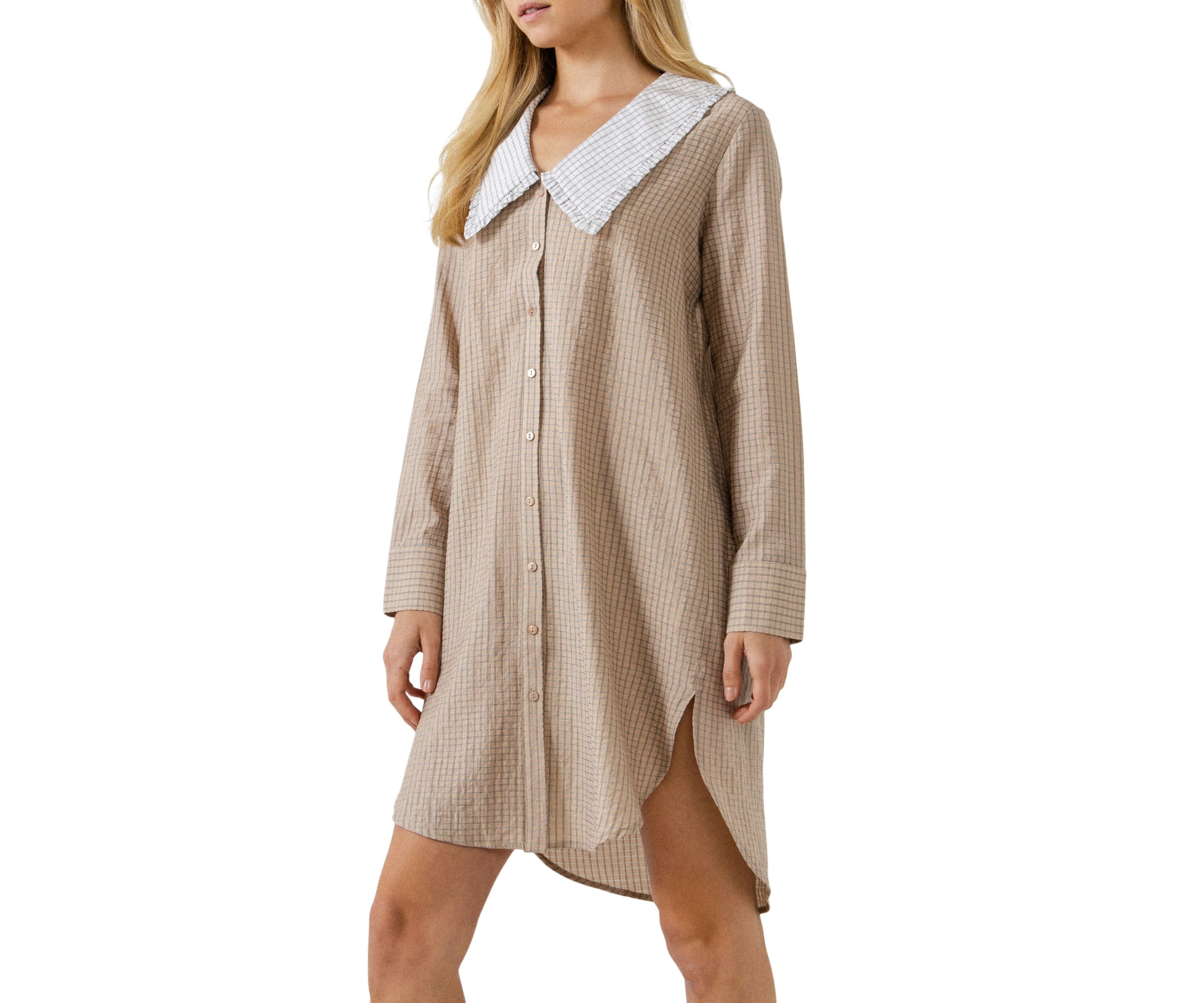 Shirts Dress with Contrast Collar