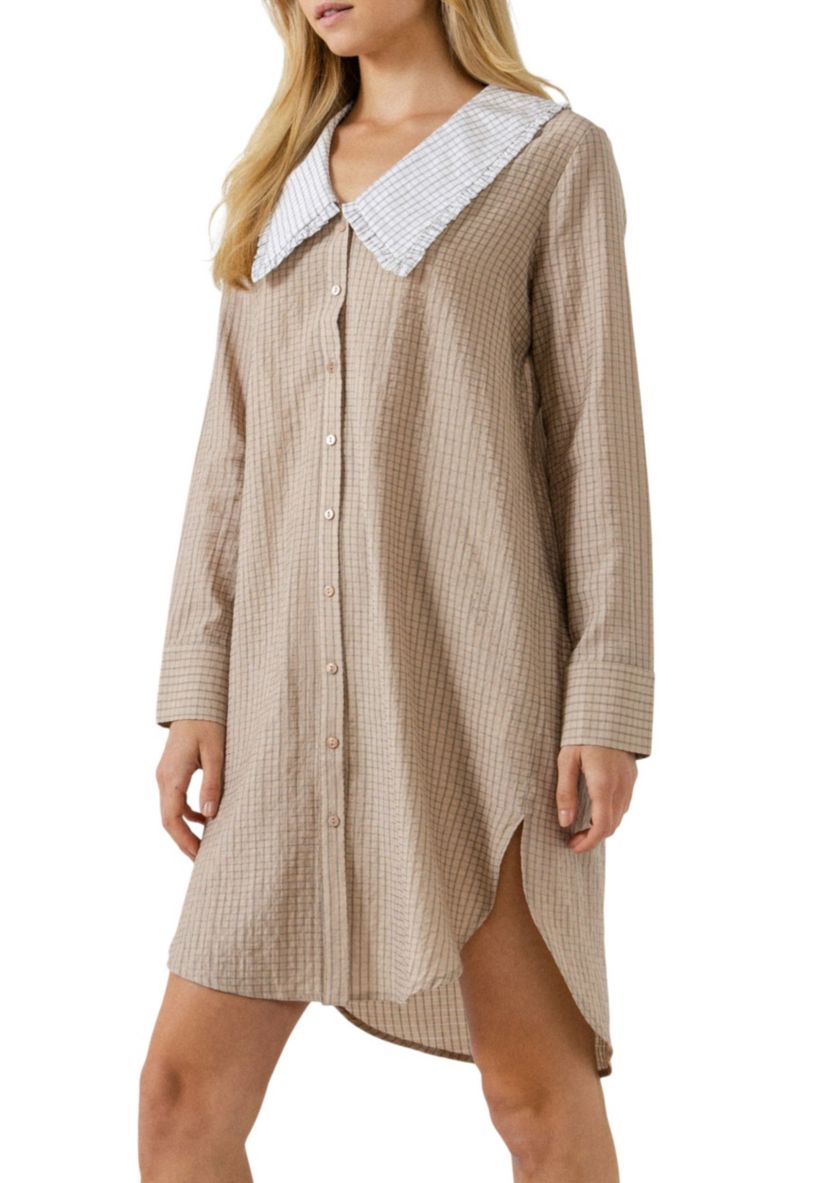 Shirts Dress with Contrast Collar