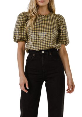 ENGLISH FACTORY Women's Sequins Gingham Top, Medium