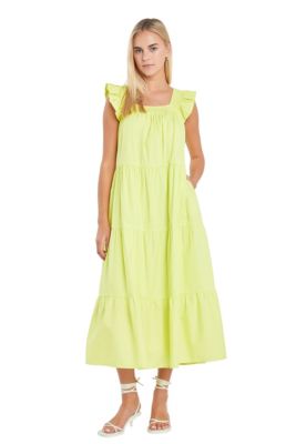 ENGLISH FACTORY Women's Ruffle Detail Midi Dress, Lime, Large