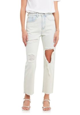 ENGLISH FACTORY Women's Destroyed Mom Jeans, 30