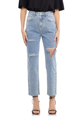 ENGLISH FACTORY Women's Destroyed Mom Jeans, 30
