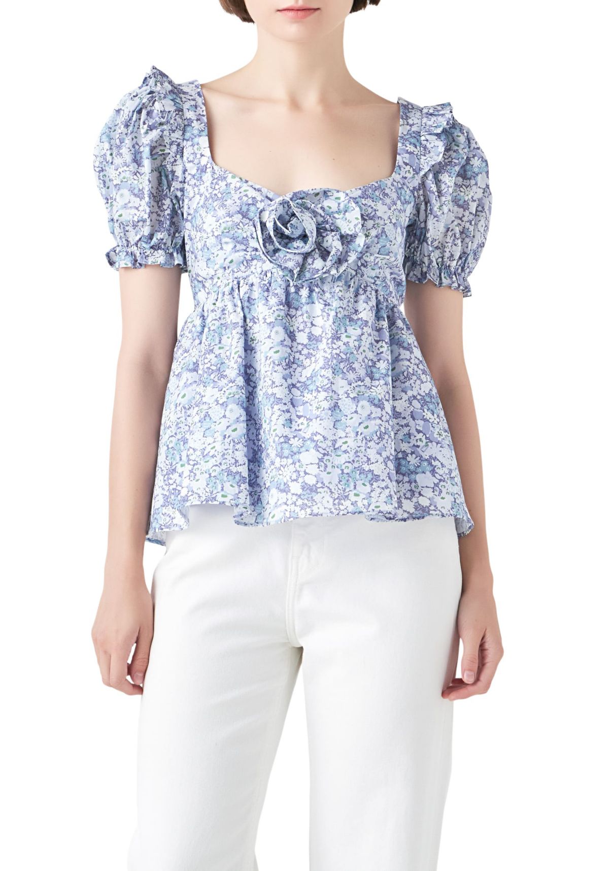 Floral Print Top With Flower