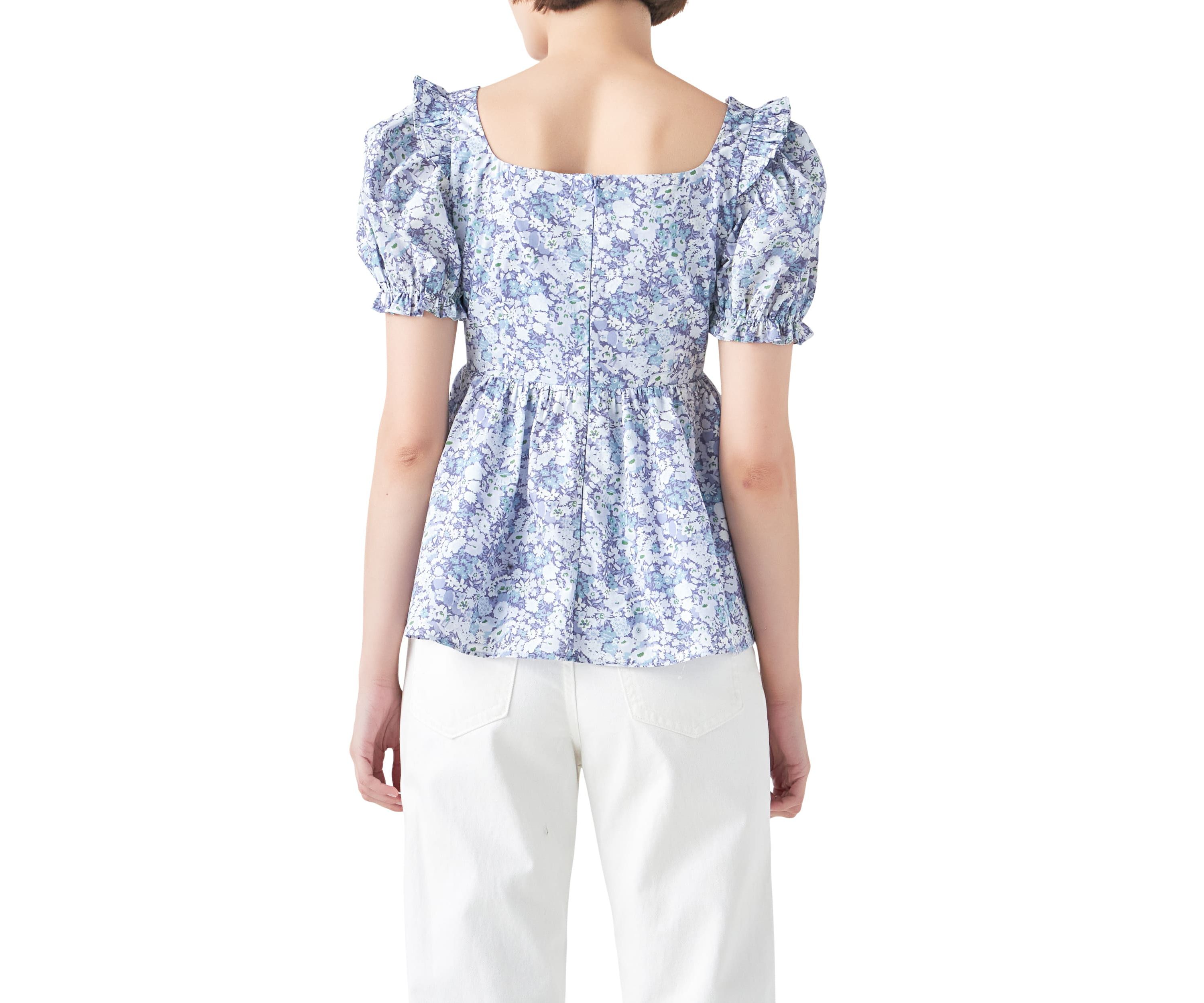 Floral Print Top With Flower