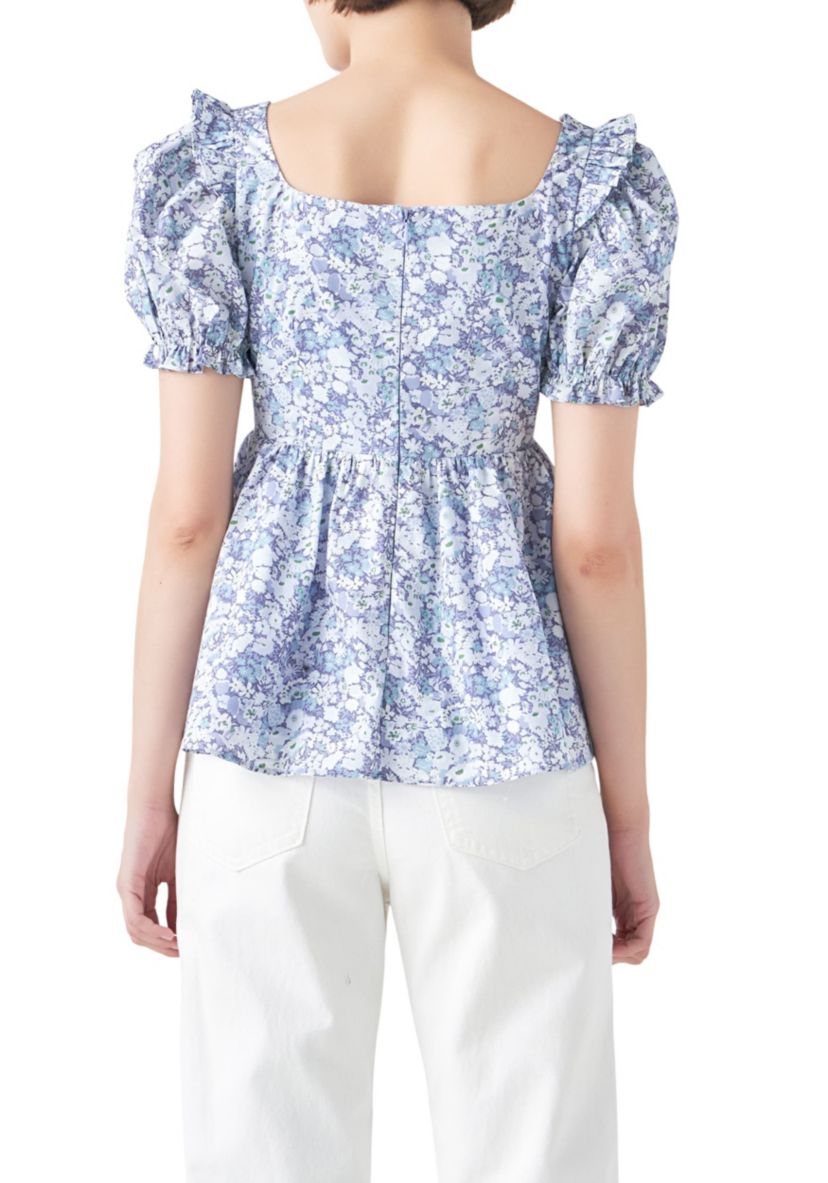Floral Print Top With Flower