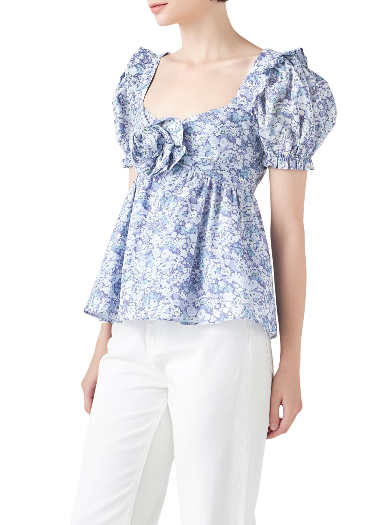 Floral Print Top With Flower