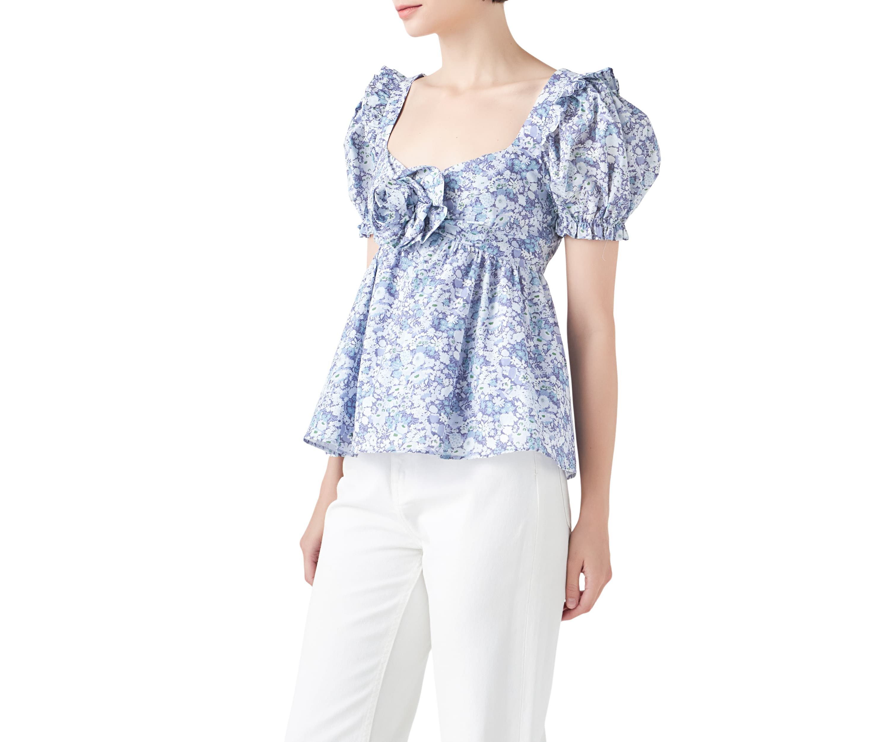 Floral Print Top With Flower