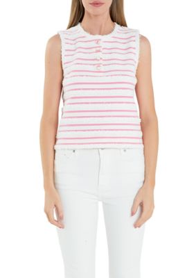ENGLISH FACTORY Women's Fringed Striped Sleevless Top, XS