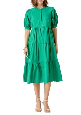 ENGLISH FACTORY Women's Short Puff Sleeve Midi Dress, Green, XS