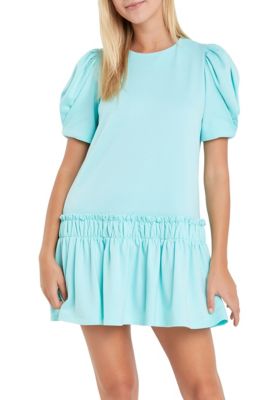 ENGLISH FACTORY Women's Puff Sleeve Mini Dress, Mint, Medium