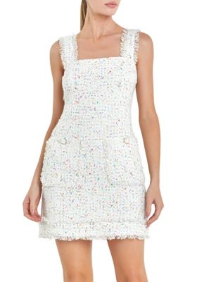ENGLISH FACTORY Women's Funfetti Boucle Mini Dress, White, XS