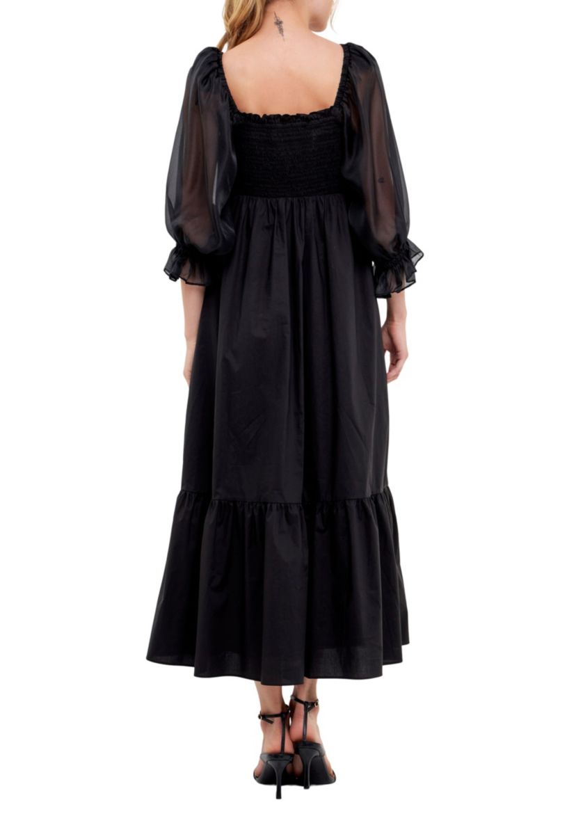 Poplin Organza Midi Dress