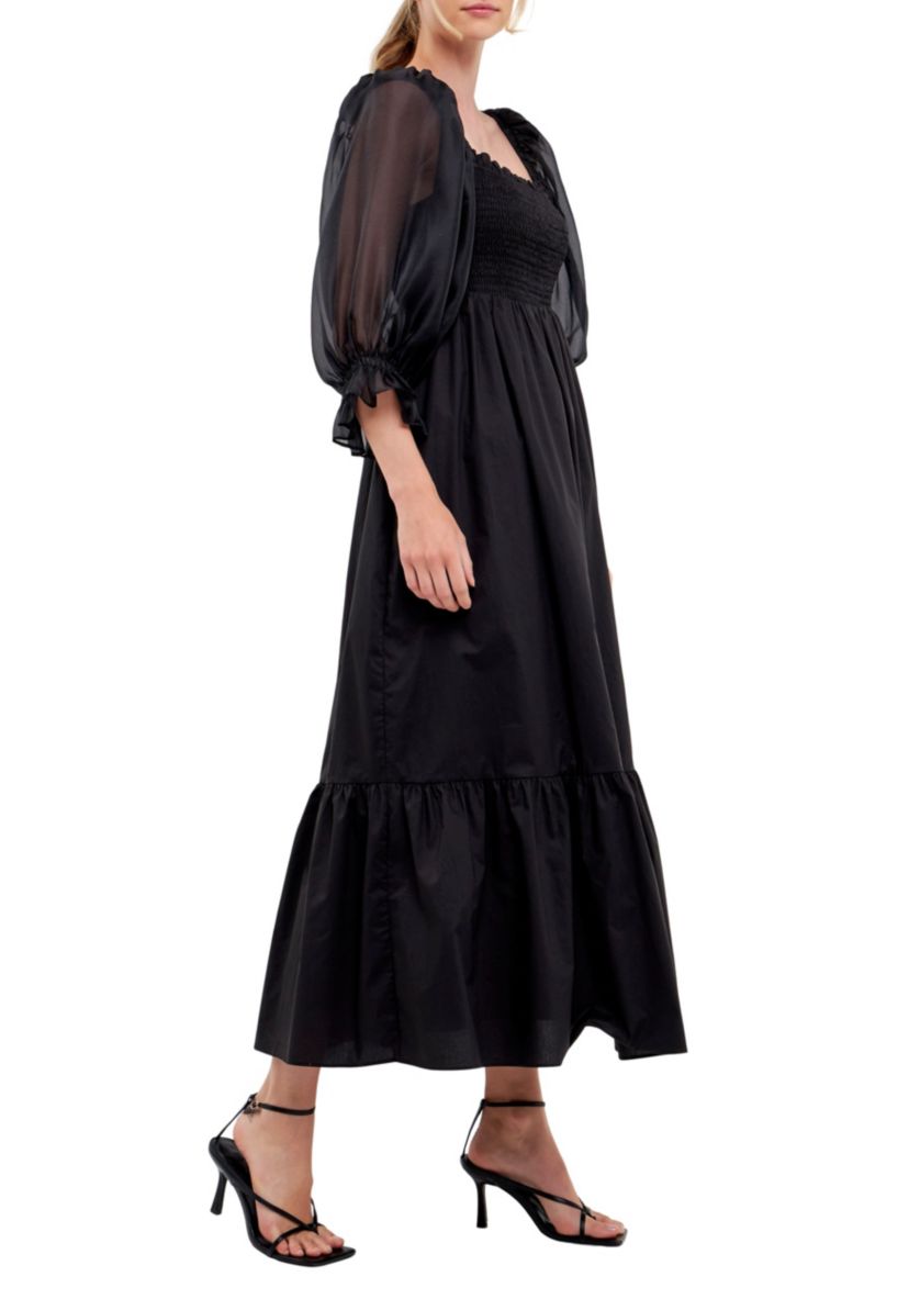 Poplin Organza Midi Dress