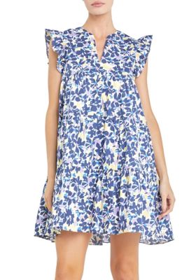 ENGLISH FACTORY Women's Floral Printed Babydoll Mini Dress