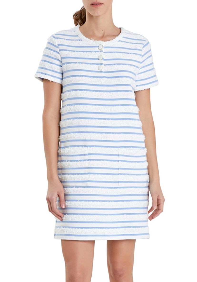 Fringed Striped Polo Mini Dress
