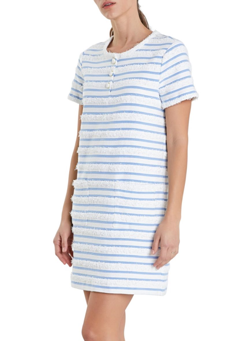Fringed Striped Polo Mini Dress