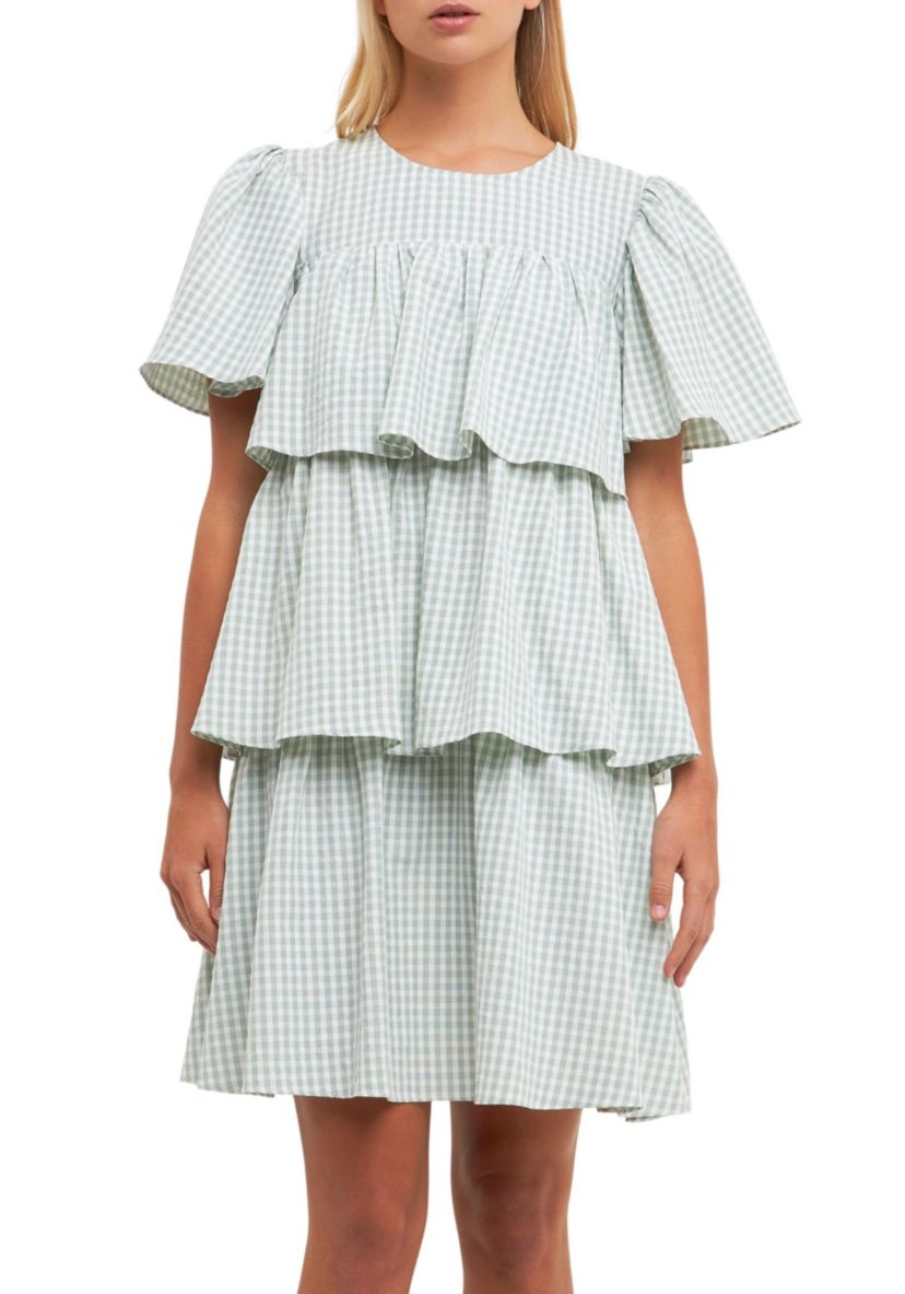 Gingham Print Tiered Dress