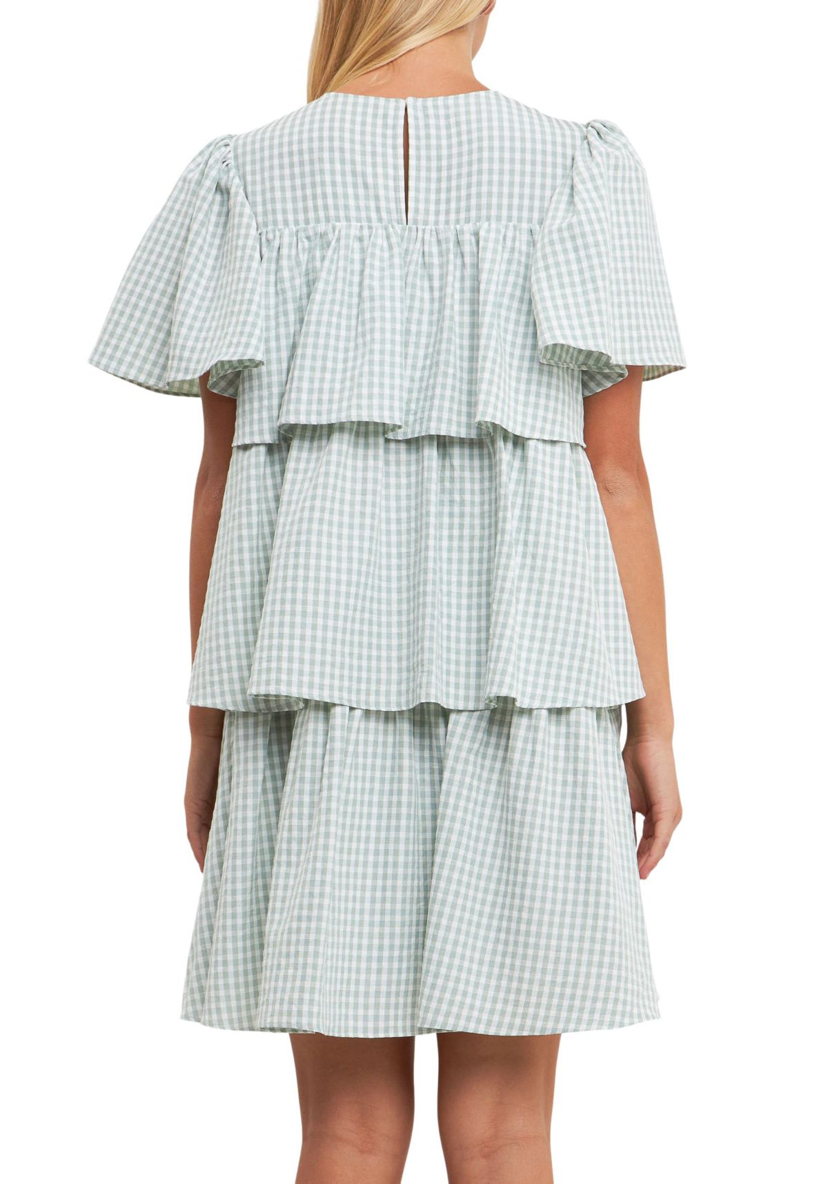 Gingham Print Tiered Dress