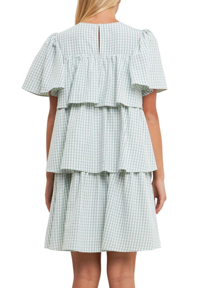 Gingham Print Tiered Dress