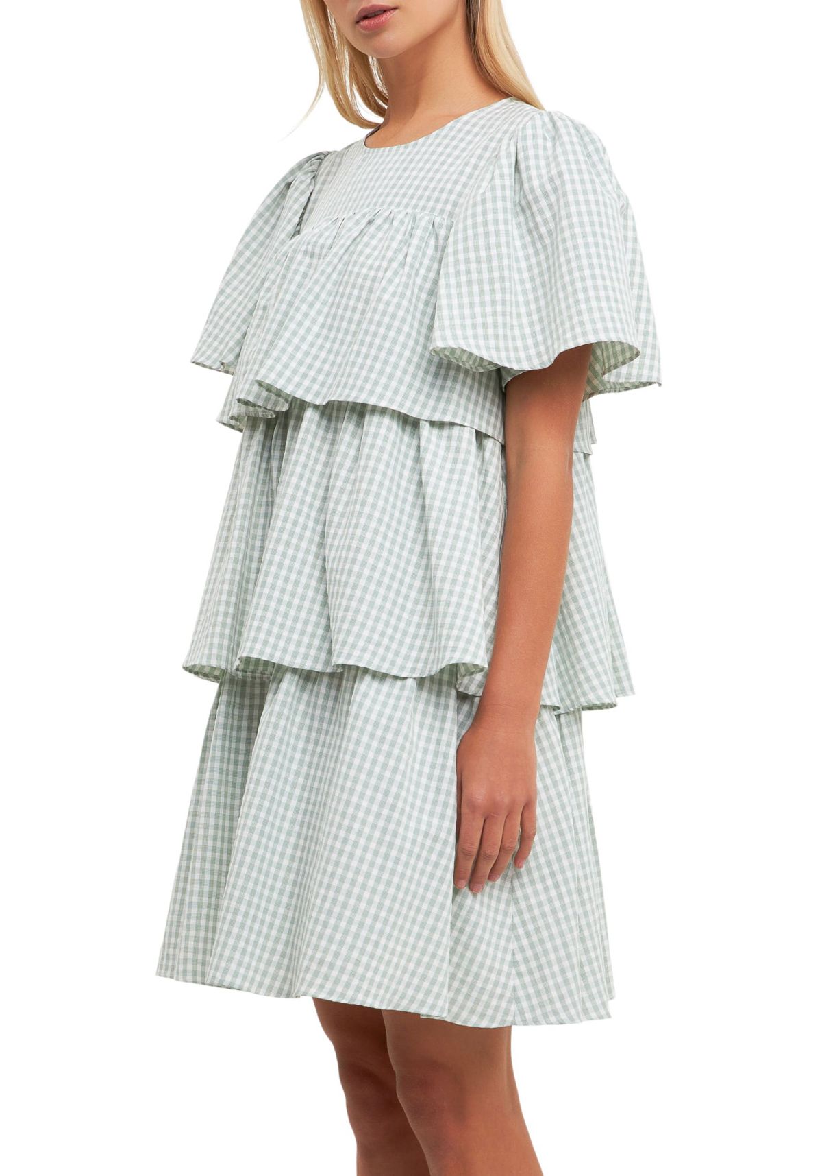 Gingham Print Tiered Dress
